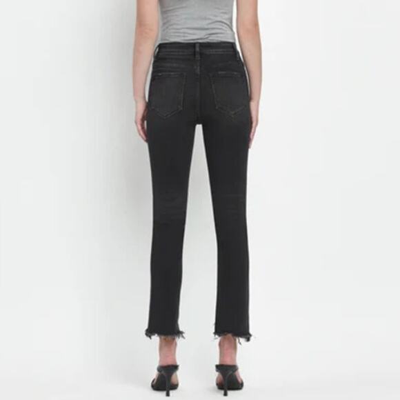 Flying Monkey Womens High Rise Slim Straight Crop Uneven Hem Jeans Size 25 Black - Picture 4 of 10